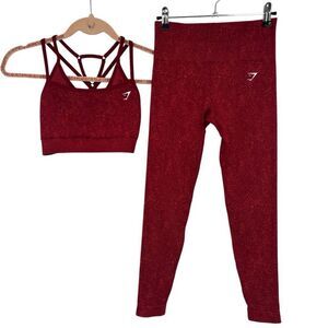 Gymshark 2 Piece Sports Bra & Legging Set Burgundy See Measurements For Size